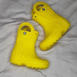 Yellow croc rain boots